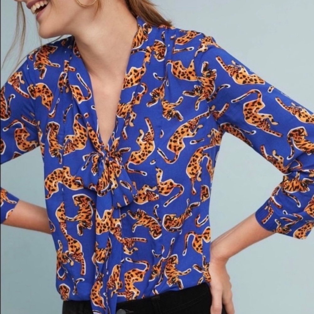 Anthropologie 52 Conversions Leopard Print Blouse- Size 2-EUC!